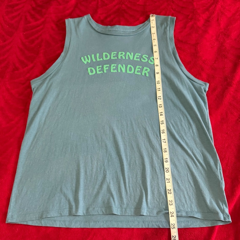 NWOT Medium Patagonia Blue Tank Top with Green Text Perfect Flawless Comfortable